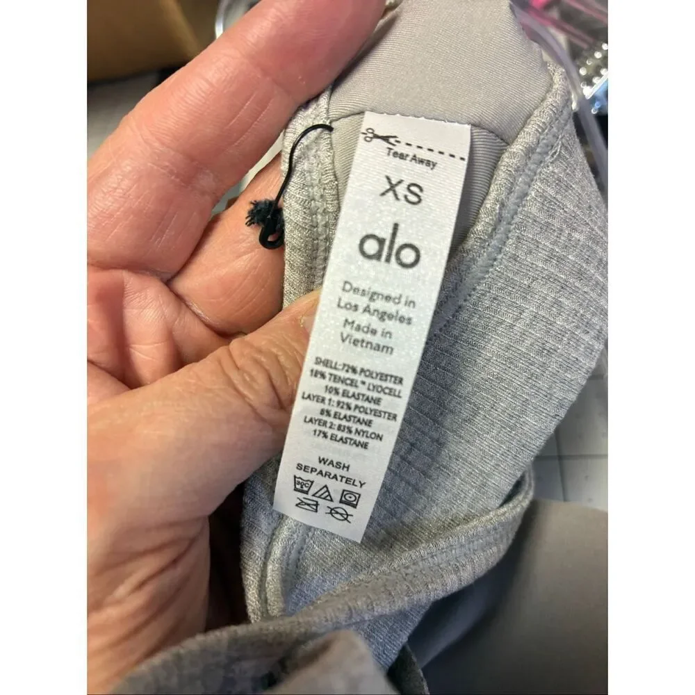 ALO Yoga NWT Ribbed Blissful Bra in Dove Grey Heather Size XS